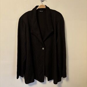 Misook Cardigan Blazer Jacket Brown 2X Open Weave Shoulder Pads Textured